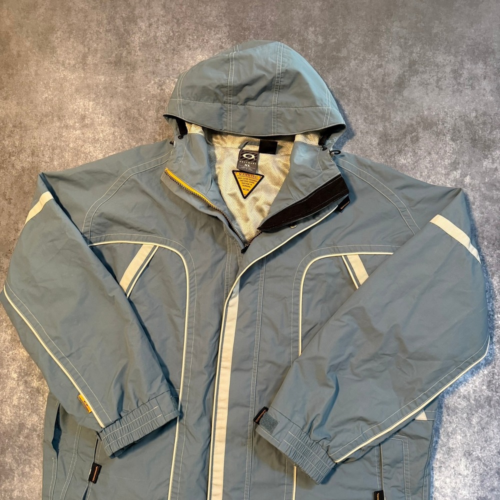 Vintage Oakley Software Mens XL Blue Hooded Shell Jacket Gorpcore Y2K Utility - Picture 2 of 14
